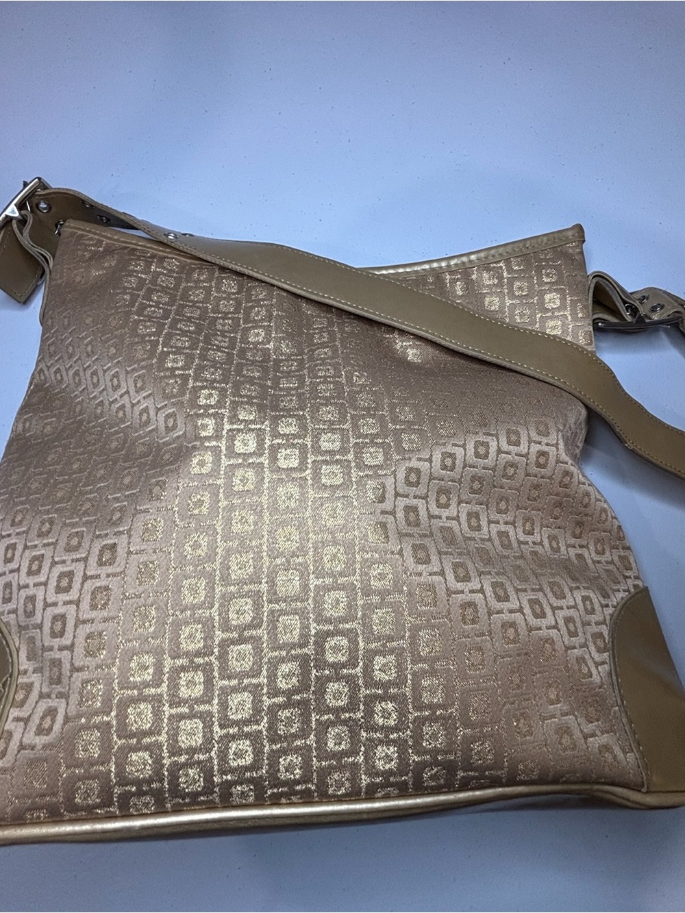 Designer-Inspired Metallic Beige Crossbody Bag